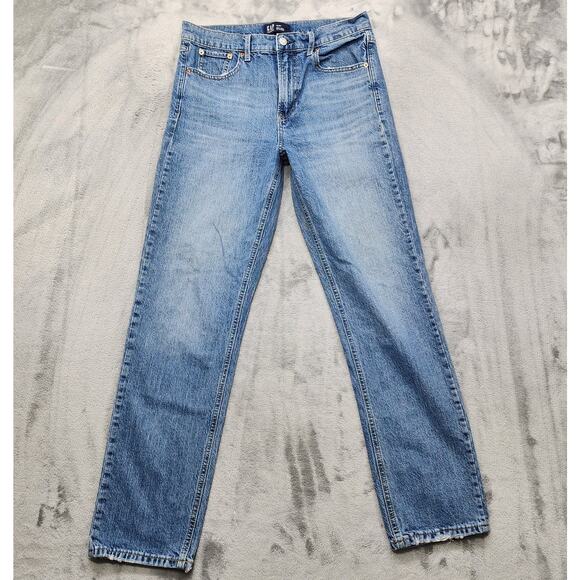 GAP Jeans Womens 10/30T TALL Blue Distressed Sky High Rise Straight Leg Stretch - Picture 1 of 15
